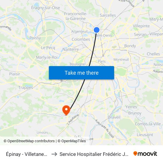 Épinay - Villetaneuse to Service Hospitalier Frédéric Joliot map