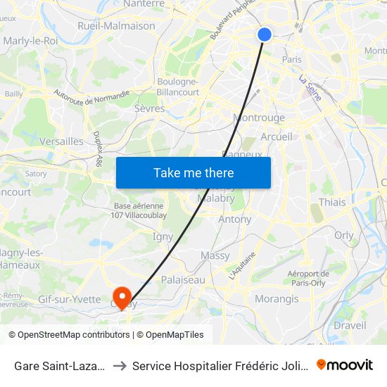 Gare Saint-Lazare to Service Hospitalier Frédéric Joliot map