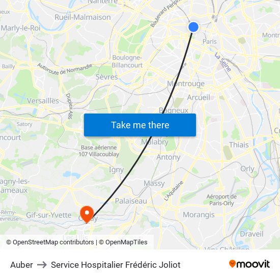 Auber to Service Hospitalier Frédéric Joliot map