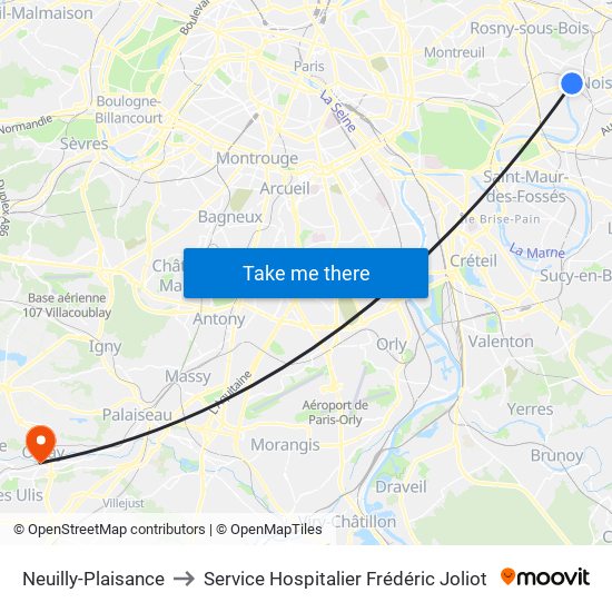 Neuilly-Plaisance to Service Hospitalier Frédéric Joliot map