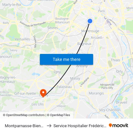 Montparnasse-Bienvenue to Service Hospitalier Frédéric Joliot map