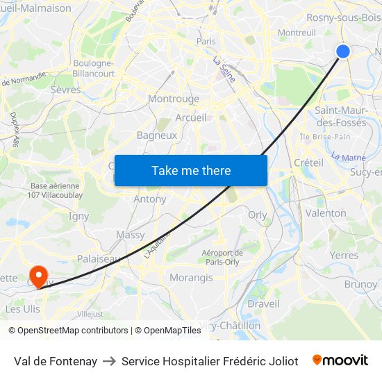 Val de Fontenay to Service Hospitalier Frédéric Joliot map