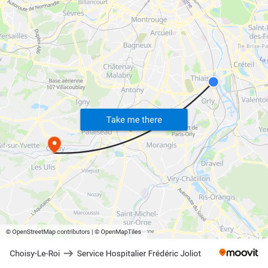 Choisy-Le-Roi to Service Hospitalier Frédéric Joliot map