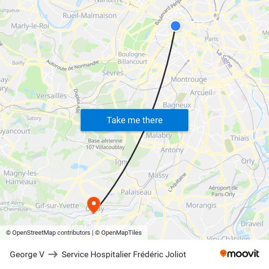 George V to Service Hospitalier Frédéric Joliot map