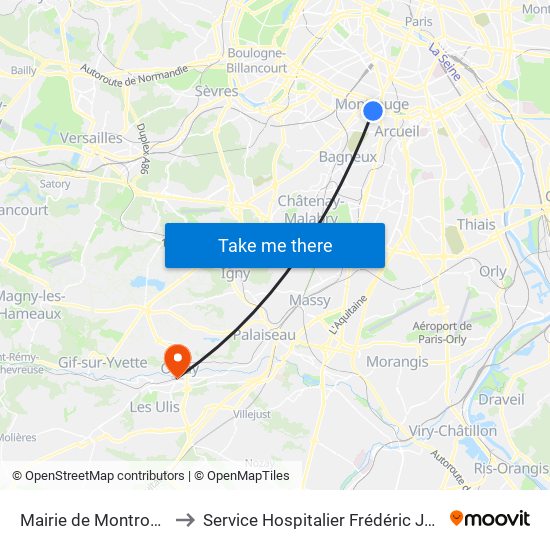 Mairie de Montrouge to Service Hospitalier Frédéric Joliot map