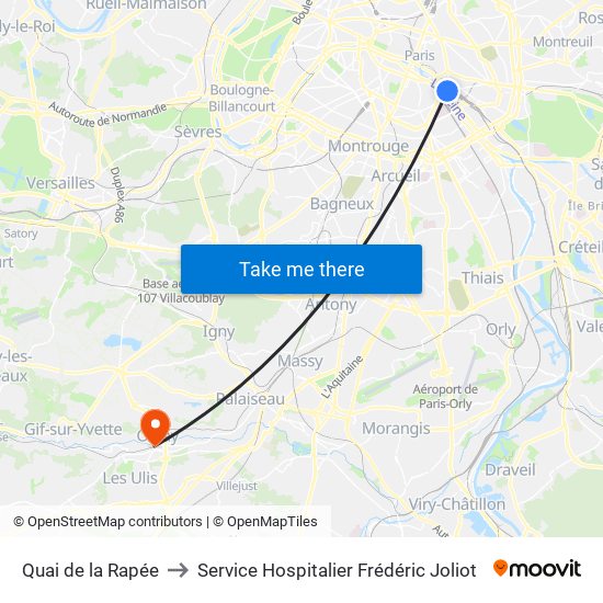 Quai de la Rapée to Service Hospitalier Frédéric Joliot map