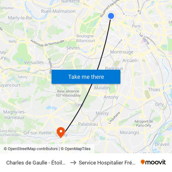 Charles de Gaulle - Étoile - Wagram to Service Hospitalier Frédéric Joliot map