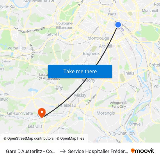 Gare D'Austerlitz - Cour Seine to Service Hospitalier Frédéric Joliot map