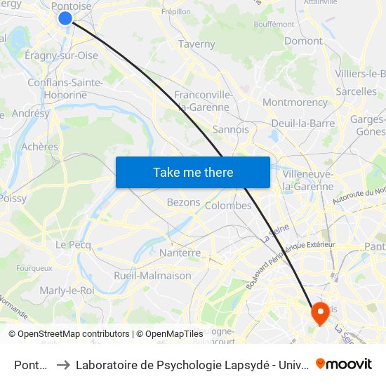 Pontoise to Laboratoire de Psychologie Lapsydé - Université de Paris map