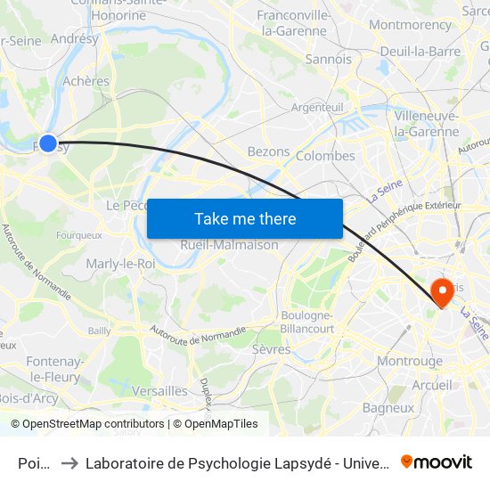 Poissy to Laboratoire de Psychologie Lapsydé - Université de Paris map