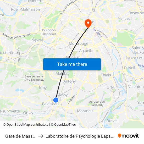 Gare de Massy-Palaiseau to Laboratoire de Psychologie Lapsydé - Université de Paris map