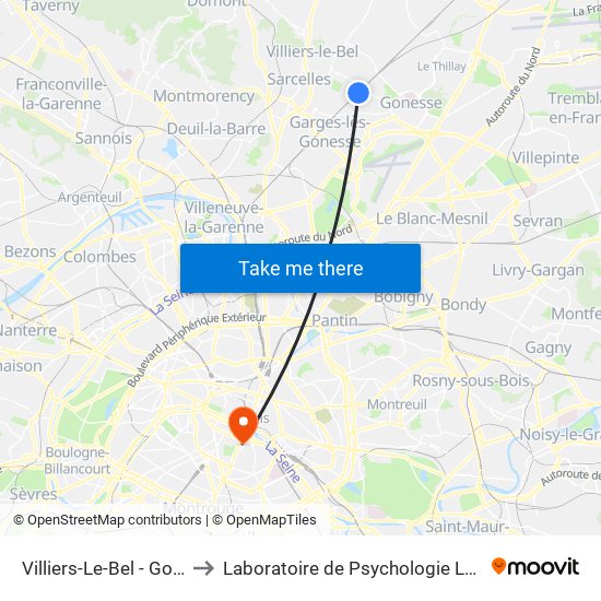 Villiers-Le-Bel - Gonesse - Arnouville to Laboratoire de Psychologie Lapsydé - Université de Paris map