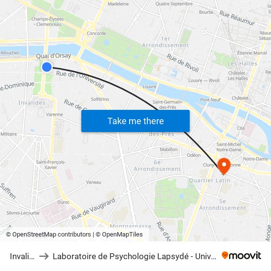 Invalides to Laboratoire de Psychologie Lapsydé - Université de Paris map