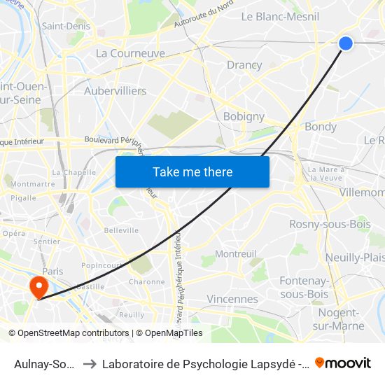 Aulnay-Sous-Bois to Laboratoire de Psychologie Lapsydé - Université de Paris map