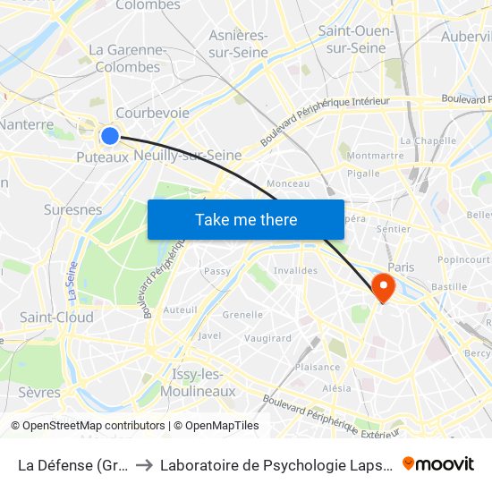 La Défense (Grande Arche) to Laboratoire de Psychologie Lapsydé - Université de Paris map