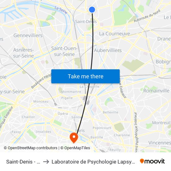 Saint-Denis - Université to Laboratoire de Psychologie Lapsydé - Université de Paris map