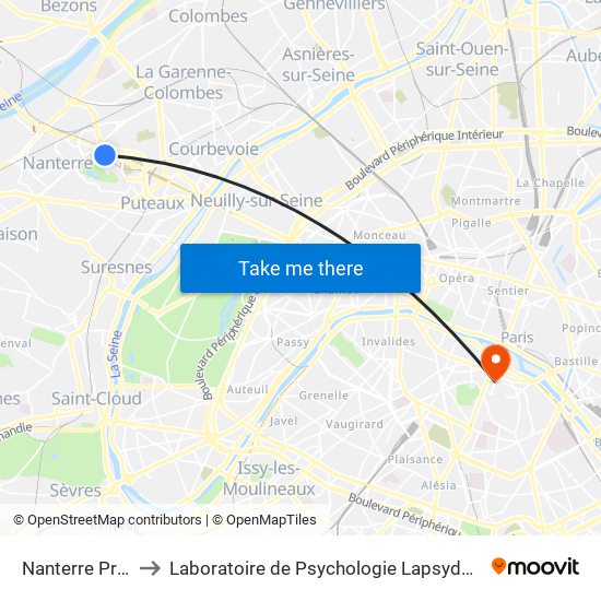 Nanterre Préfecture to Laboratoire de Psychologie Lapsydé - Université de Paris map