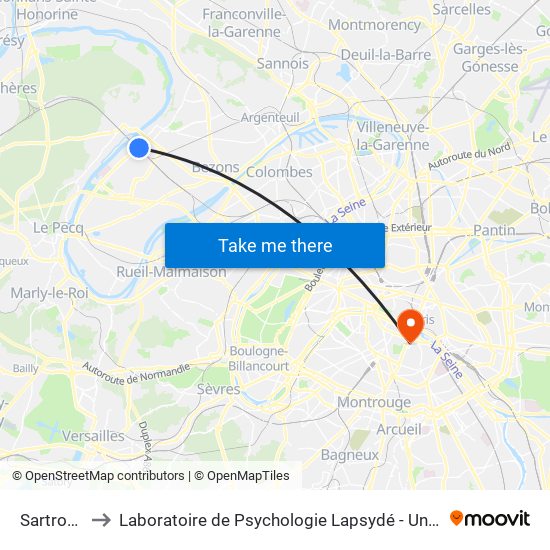 Sartrouville to Laboratoire de Psychologie Lapsydé - Université de Paris map