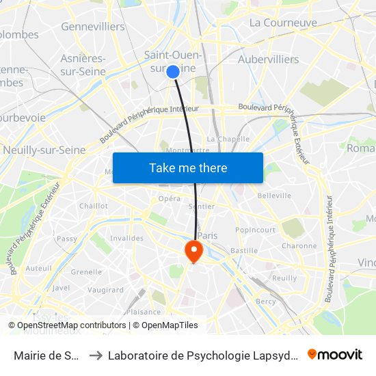 Mairie de Saint-Ouen to Laboratoire de Psychologie Lapsydé - Université de Paris map