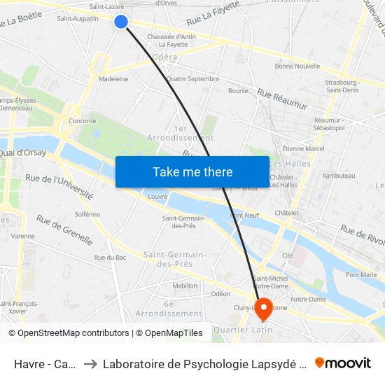 Havre - Caumartin to Laboratoire de Psychologie Lapsydé - Université de Paris map