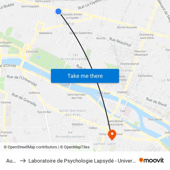 Auber to Laboratoire de Psychologie Lapsydé - Université de Paris map