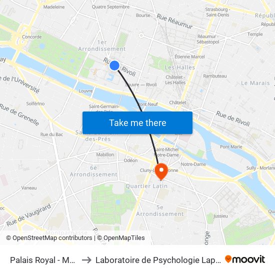 Palais Royal - Musée du Louvre to Laboratoire de Psychologie Lapsydé - Université de Paris map