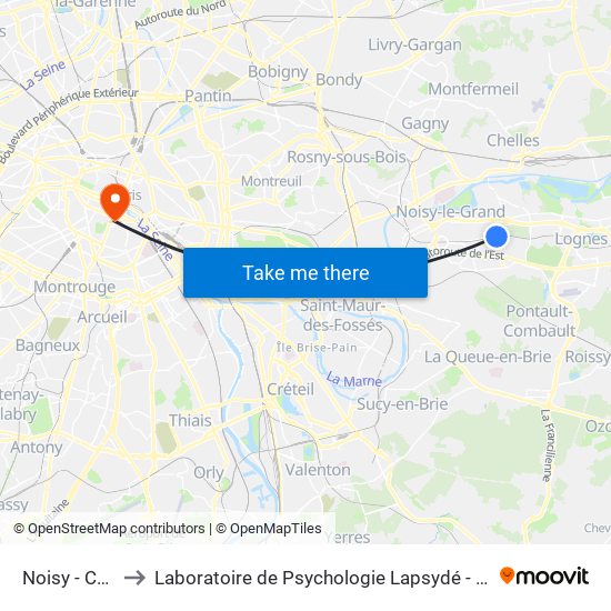 Noisy - Champs to Laboratoire de Psychologie Lapsydé - Université de Paris map