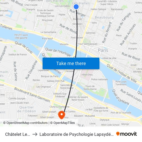 Châtelet Les Halles to Laboratoire de Psychologie Lapsydé - Université de Paris map