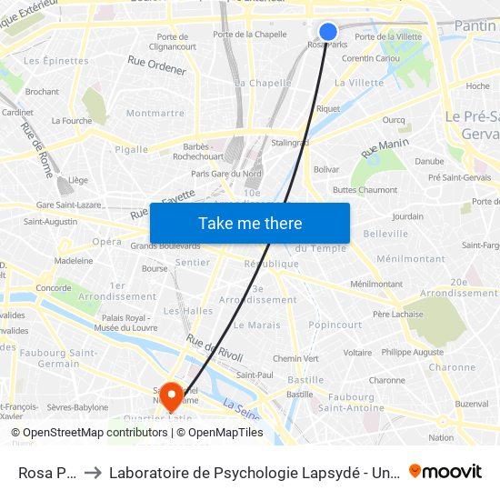 Rosa Parks to Laboratoire de Psychologie Lapsydé - Université de Paris map