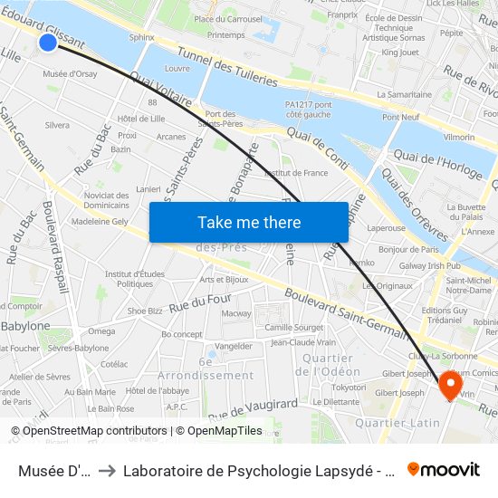 Musée D'Orsay to Laboratoire de Psychologie Lapsydé - Université de Paris map