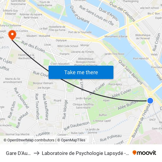 Gare D'Austerlitz to Laboratoire de Psychologie Lapsydé - Université de Paris map