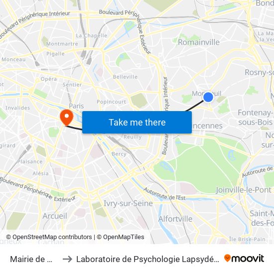 Mairie de Montreuil to Laboratoire de Psychologie Lapsydé - Université de Paris map
