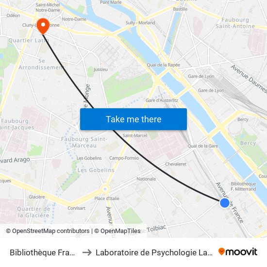 Bibliothèque François Mitterrand to Laboratoire de Psychologie Lapsydé - Université de Paris map