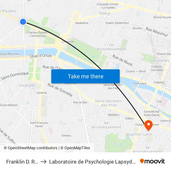 Franklin D. Roosevelt to Laboratoire de Psychologie Lapsydé - Université de Paris map