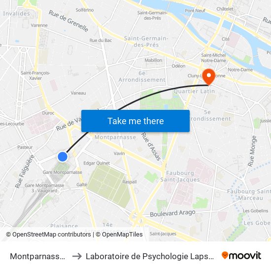 Montparnasse-Bienvenue to Laboratoire de Psychologie Lapsydé - Université de Paris map