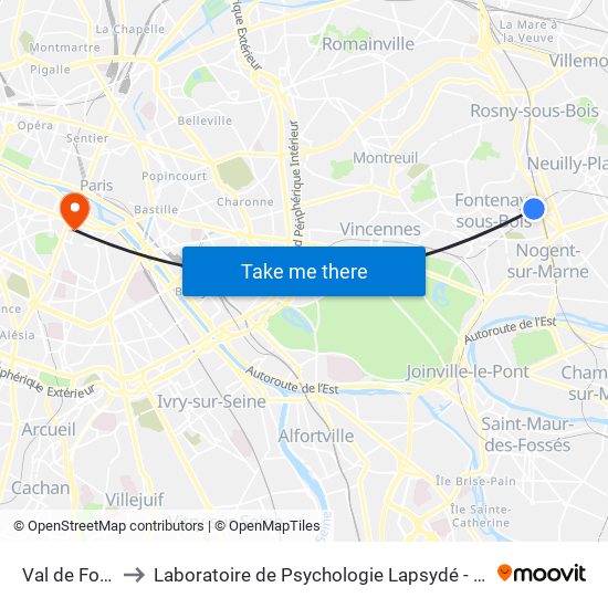 Val de Fontenay to Laboratoire de Psychologie Lapsydé - Université de Paris map