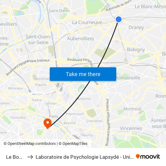 Le Bourget to Laboratoire de Psychologie Lapsydé - Université de Paris map