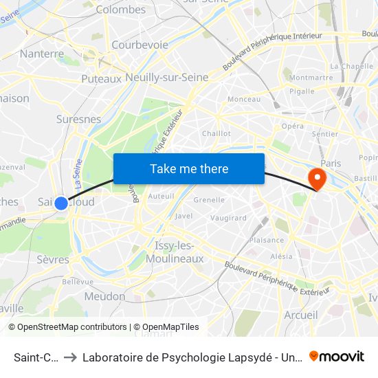 Saint-Cloud to Laboratoire de Psychologie Lapsydé - Université de Paris map
