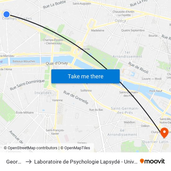 George V to Laboratoire de Psychologie Lapsydé - Université de Paris map