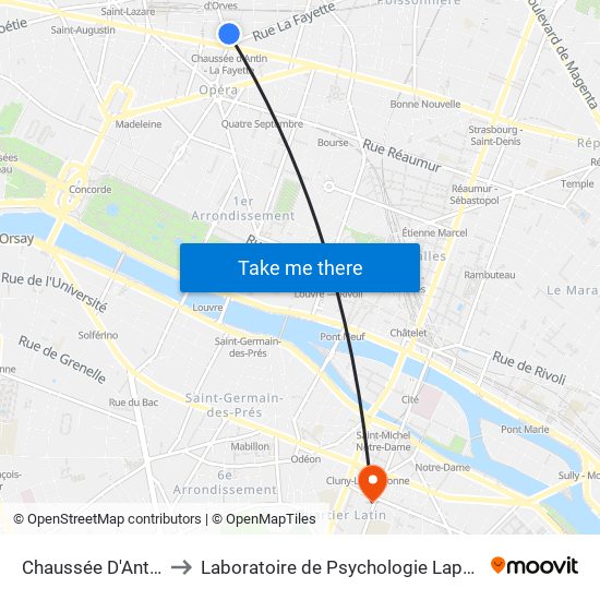 Chaussée D'Antin - la Fayette to Laboratoire de Psychologie Lapsydé - Université de Paris map