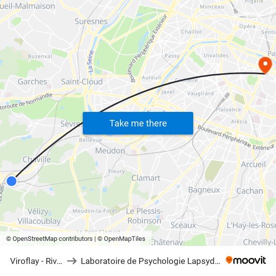 Viroflay - Rive Gauche to Laboratoire de Psychologie Lapsydé - Université de Paris map