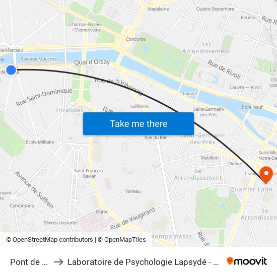 Pont de L'Alma to Laboratoire de Psychologie Lapsydé - Université de Paris map