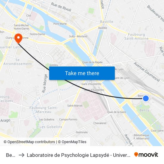 Bercy to Laboratoire de Psychologie Lapsydé - Université de Paris map
