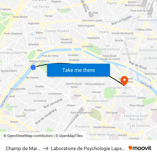 Champ de Mars Tour Eiffel to Laboratoire de Psychologie Lapsydé - Université de Paris map