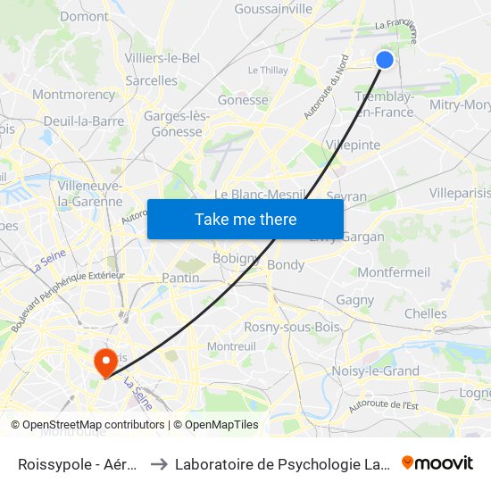 Roissypole - Aéroport Cdg1 (D3) to Laboratoire de Psychologie Lapsydé - Université de Paris map