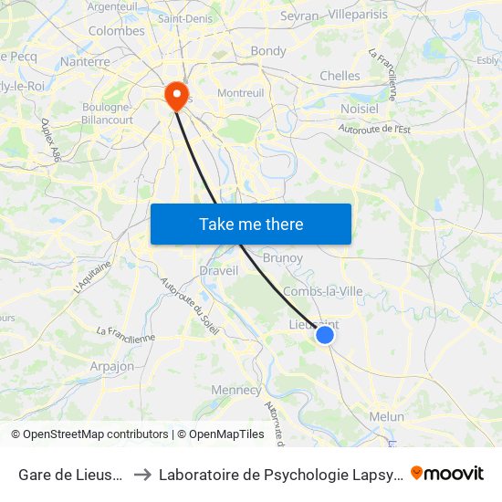 Gare de Lieusaint Moissy to Laboratoire de Psychologie Lapsydé - Université de Paris map