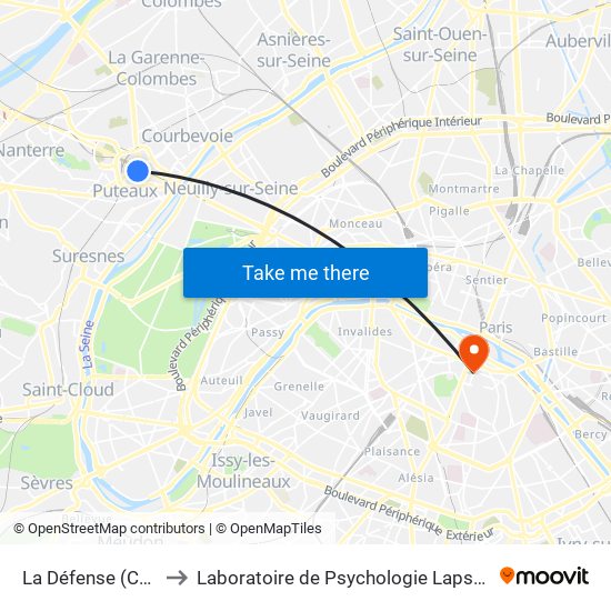 La Défense (Calder - Miro) to Laboratoire de Psychologie Lapsydé - Université de Paris map