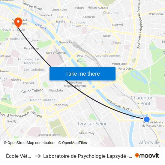 École Vétérinaire to Laboratoire de Psychologie Lapsydé - Université de Paris map