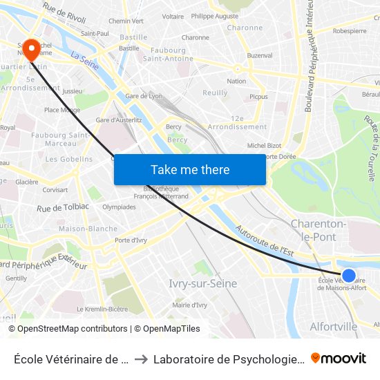 École Vétérinaire de Maisons-Alfort - Métro to Laboratoire de Psychologie Lapsydé - Université de Paris map