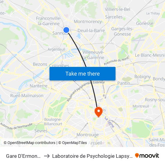 Gare D'Ermont-Eaubonne to Laboratoire de Psychologie Lapsydé - Université de Paris map